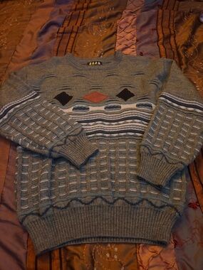 The Kooples Gray Crewneck Sweater with Navy and Rust Accents